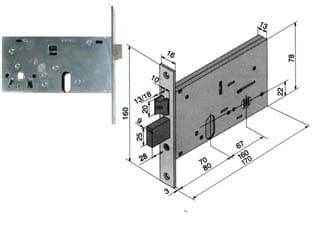 Serratura da Infilare per Fasce Catenaccio e Scrocco 78 mm H 136 70 mm - 2