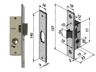 Serratura da Infilare per Montanti Solo Scrocco 113 15 mm (11315010) Welka - 2