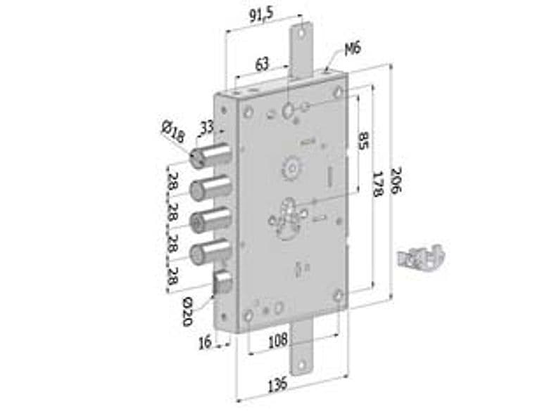 Serratura Triplice P Porte Blindate Cilindro Europeo REVERS.INT.28 265 - 2