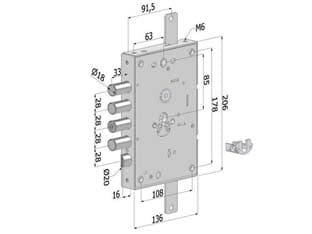 Serratura Triplice P Porte Blindate Cilindro Europeo REVERS.INT.28 265 - 2