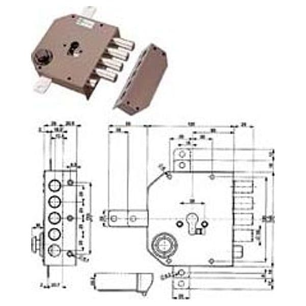 Serratura Triplice da Applicare con Scrocco Cilindro Europeo 38630 60 mm Dx - 2