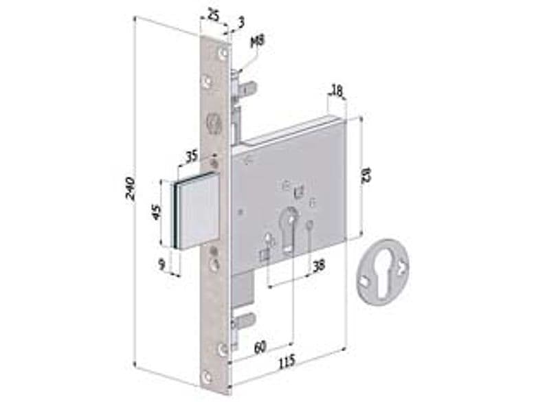 Serratura Triplice Infilare Profilo Europeo 3 Mandate 2053 70 mm – Securemme