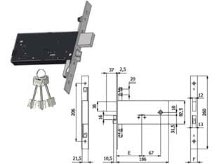 Elettroserratura Tripl. Infil. Fasce D m Cat. e Scr. 82,5 mm H 5968 90 mm - 2