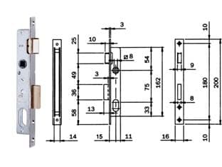 Serratura da Infilare per Montanti Catenaccio e Scrocco 750 15 mm (7501510) - 2
