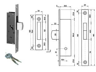 Serratura da Infilare per Montanti con Catenaccio Basculante 303 19,4 mm - 2