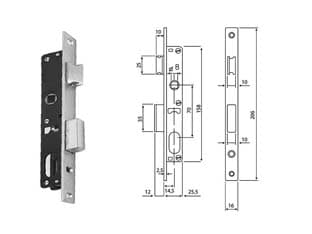 Serratura da Infilare per Montanti Cil. Ovale Caten. e Scrocco N92000 14,5 - 2