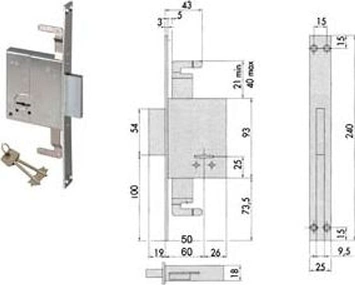 Serratura Triplice da Infilare Doppia Mappa 57226 50 mm (57226500) Cisa