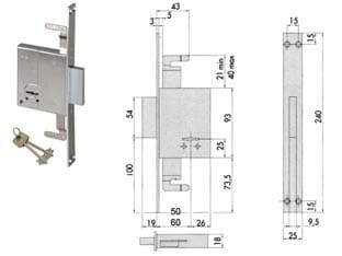 Serratura Triplice da Infilare Doppia Mappa 57226 50 mm (57226500) Cisa - 2