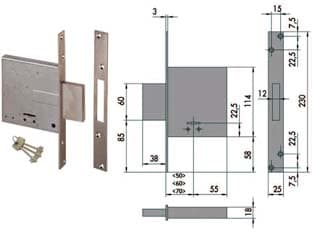 Serratura da Infilare Doppia Mappa 57010 70 mm (57010700) Cisa - 2