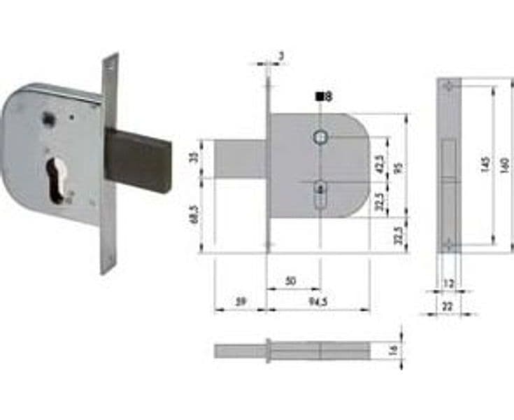 Serratura Infilare per Cancelli con Quadro Catenaccio e Scrocco 2 Cod 65443 – Cisa