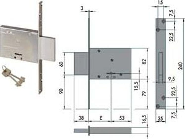 Serratura da Infilare Doppia Mappa 57013 60 mm (57013600) Cisa