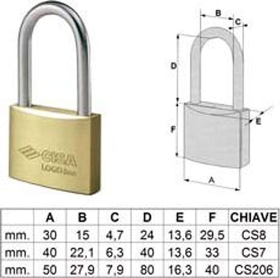Lucchetto Logo Ottone Arco Lungo 21011 50 mm (ART.21011500) Cisa 6 Pezzi - 2