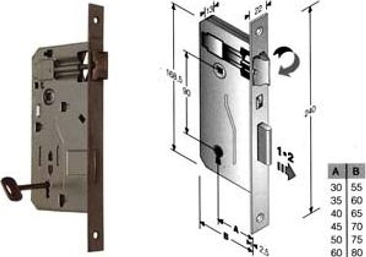 Serratura a Bussola da Infilare Bordo Quadro Bronzato 40 mm Bordo Cod 10764 - 2