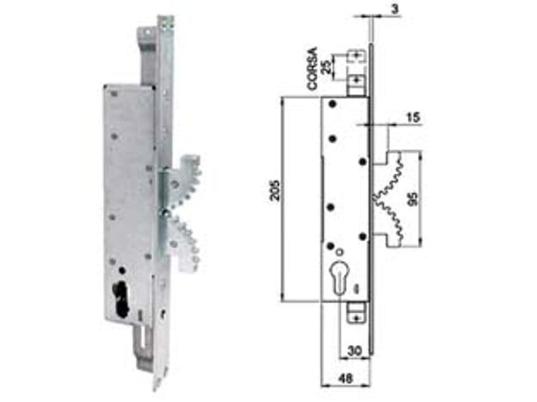 Serratura Infilare Triplice Burkerlocks Montanti Doppio Gancio 4003 30 mm