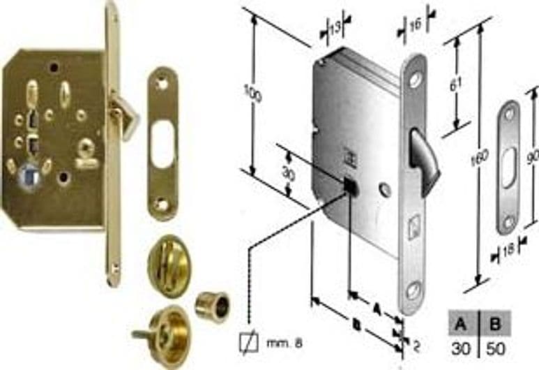 Serratura Porte Scorrevoli a Gancio con Nottolino B. Tondo 50 mm Cod 204910 - 2