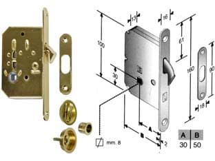Serratura Porte Scorrevoli a Gancio con Nottolino B. Tondo 50 mm Cod 204910 - 2