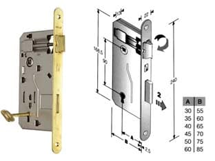 Serratura a Bussola da Infilare Bordo Tondo Ottonato 30 mm Bordo Acciaio - 2