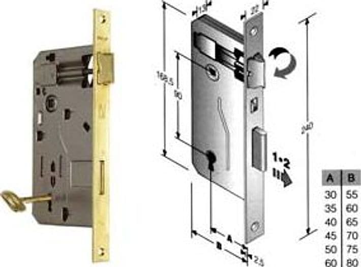 Serratura a Bussola da Infilare Bordo Quadro Ottonato 60 mm Bordo Acciaio – Bonaiti