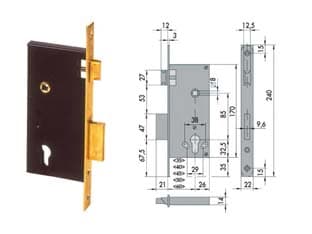 Serratura da Infilare a Cilindro 2 Mand. Bordo Quadro 5C110 60 mm - 2