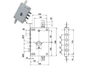 Serratura Triplice Applicare con Scrocco Cil. Eur. Blindate 50137 63 Mm - 2