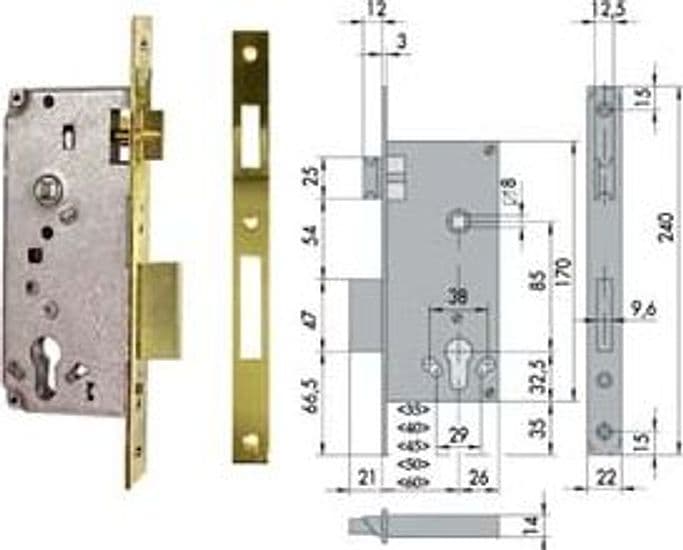 Serratura da Infilare Cisa Logo Bordo Quadro 5C611 45 mm (5C611450) Cisa