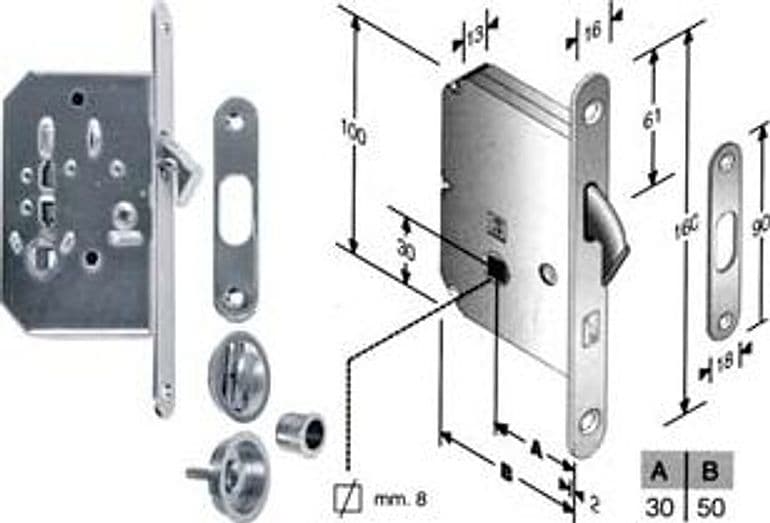 Serratura Porte Scorrevoli a Gancio con Nottolino B. Tondo 50 mm Cod 204903 - 2