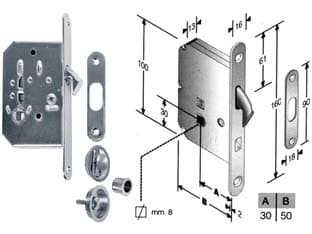 Serratura Porte Scorrevoli a Gancio con Nottolino B. Tondo 50 mm Cod 204903 - 2