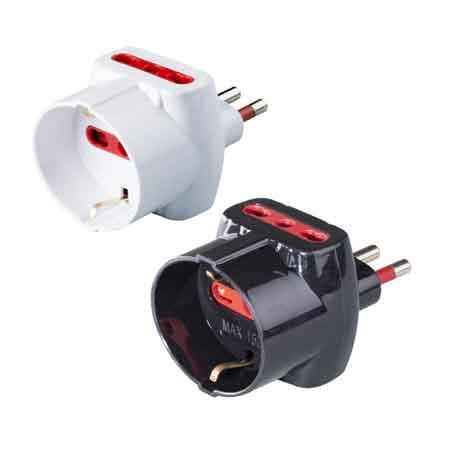 Adattatore Triplo Schuko Bivalente 16A Prese 10 e 16 A 2P con T Colore Nero - 2