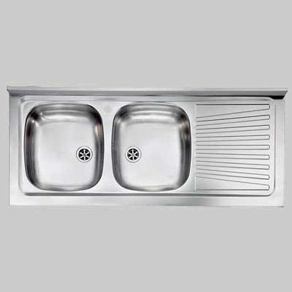 Lavello INOX 2 Vasche Appoggio C Gocciolatoio 120 x 50 Destro Cm - 2
