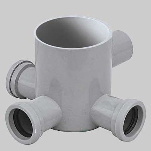 Pozzetto Grigio Basso 3 Vie Dm 100 H 120 Ø 40 Usc. Ø 40 Made in Italy - 2