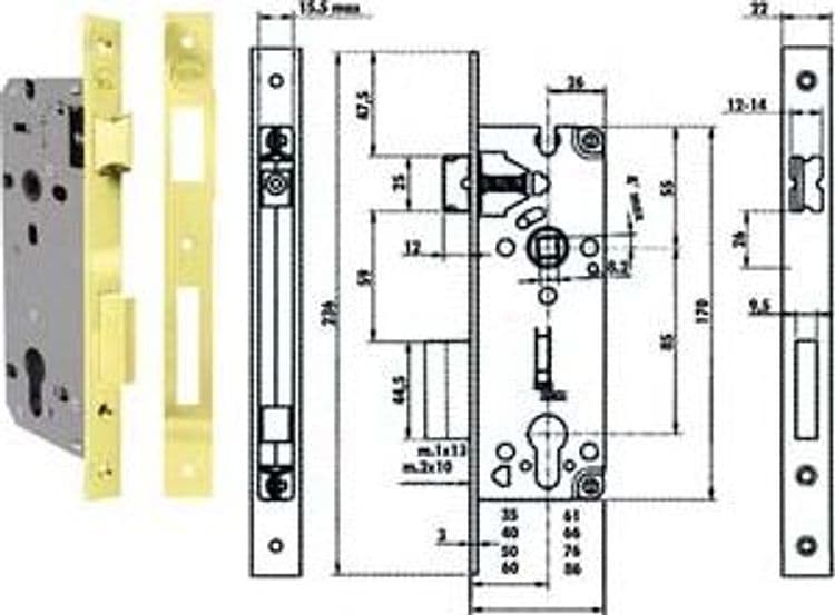 Serratura da Infilare a Cilindro Bordo Quadro Ottonato 52X 70 mm (Y52X0070) – Yale