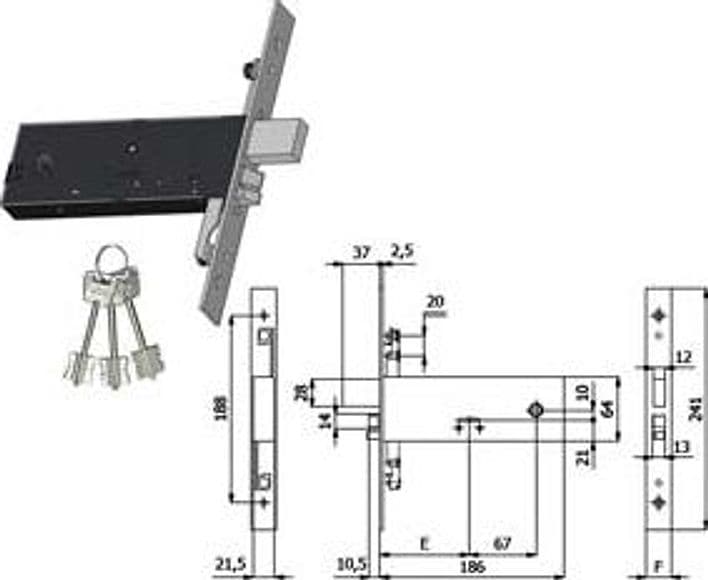 Elettroserratura Tripl. Infil. Fasce D M. Cat. e Scr. 64 mm H 5978 90 mm - 2