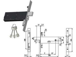 Elettroserratura Tripl. Infil. Fasce D M. Cat. e Scr. 64 mm H 5978 90 mm - 2