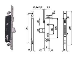 Serratura Triplice Infil. per Montanti Catenaccio e Scrocco 1410S 25 mm - 2