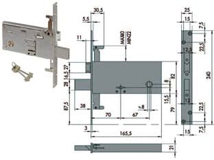 Serratura Triplice da Infilare per Fasce Doppia Mappa 82 mm H 57318 70 mm - 2