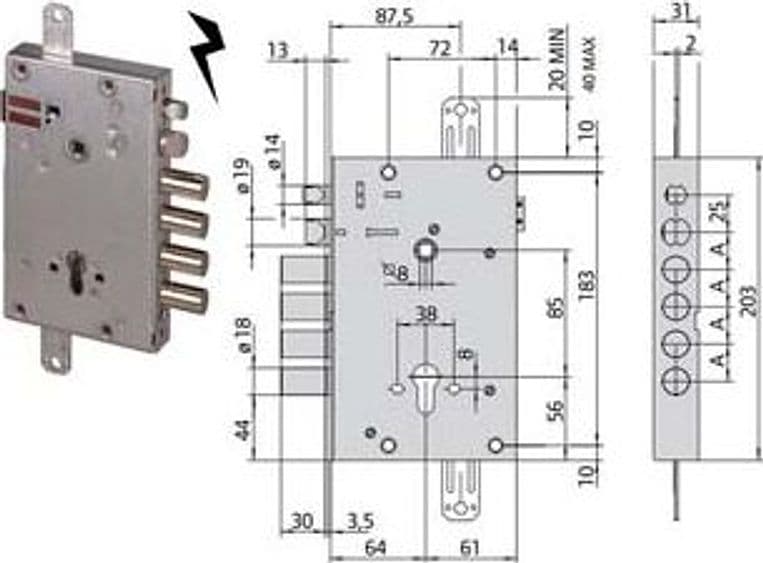 Elettroserratura Triplice Applic. Cil. Europeo Porte Blindate 15515 64 mm – Cisa