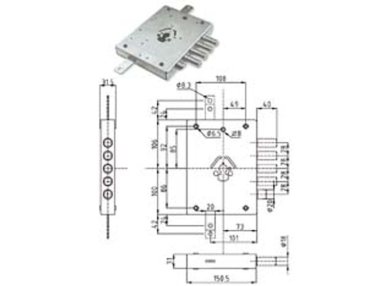 Serratura Tripl. Applicare Cil. Europeo con Scrocco Blind. Heavy 73 mm Dx - 2