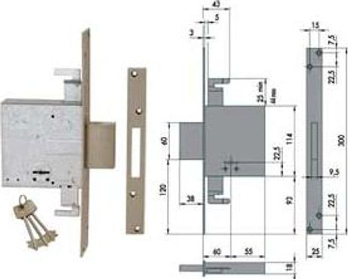 Serratura Triplice da Infilare Doppia Mappa 57015 60 mm (57015600) Cisa