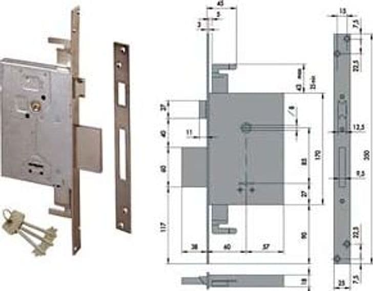 Serratura Triplice da Infilare Doppia Mappa con Scrocco 57255 60 mm – Cisa