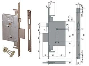 Serratura Triplice da Infilare Doppia Mappa con Scrocco 57255 60 mm - 2
