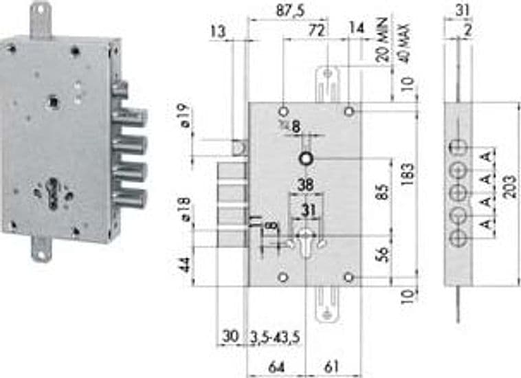 Serratura Triplice Applicare con Scrocco Cil. Europeo Blindate 56515 64 mm – Cisa