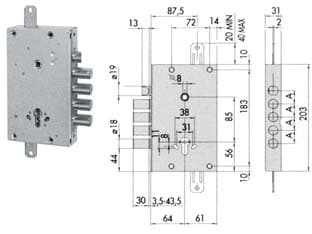 Serratura Triplice Applicare con Scrocco Cil. Europeo Blindate 56515 64 mm - 2