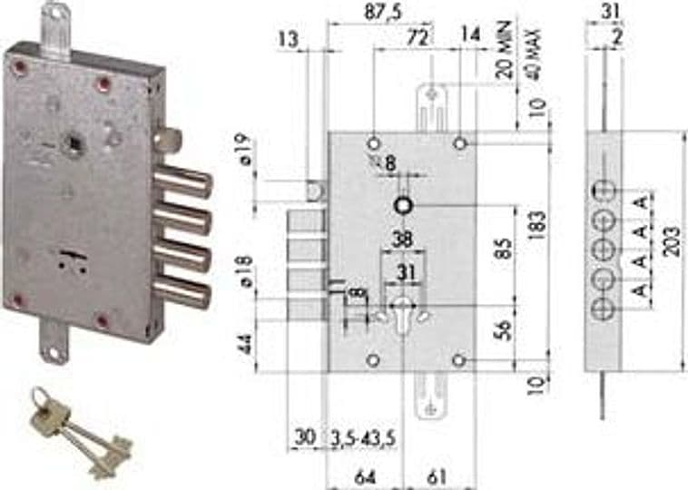 Serratura Triplice Applicare con Scrocco Doppia Mappa Blindate 57515 64 mm – Cisa