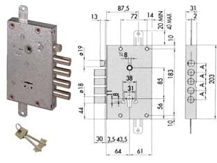 Serratura Triplice Applicare con Scrocco Doppia Mappa Blindate 57515 64 mm - 2