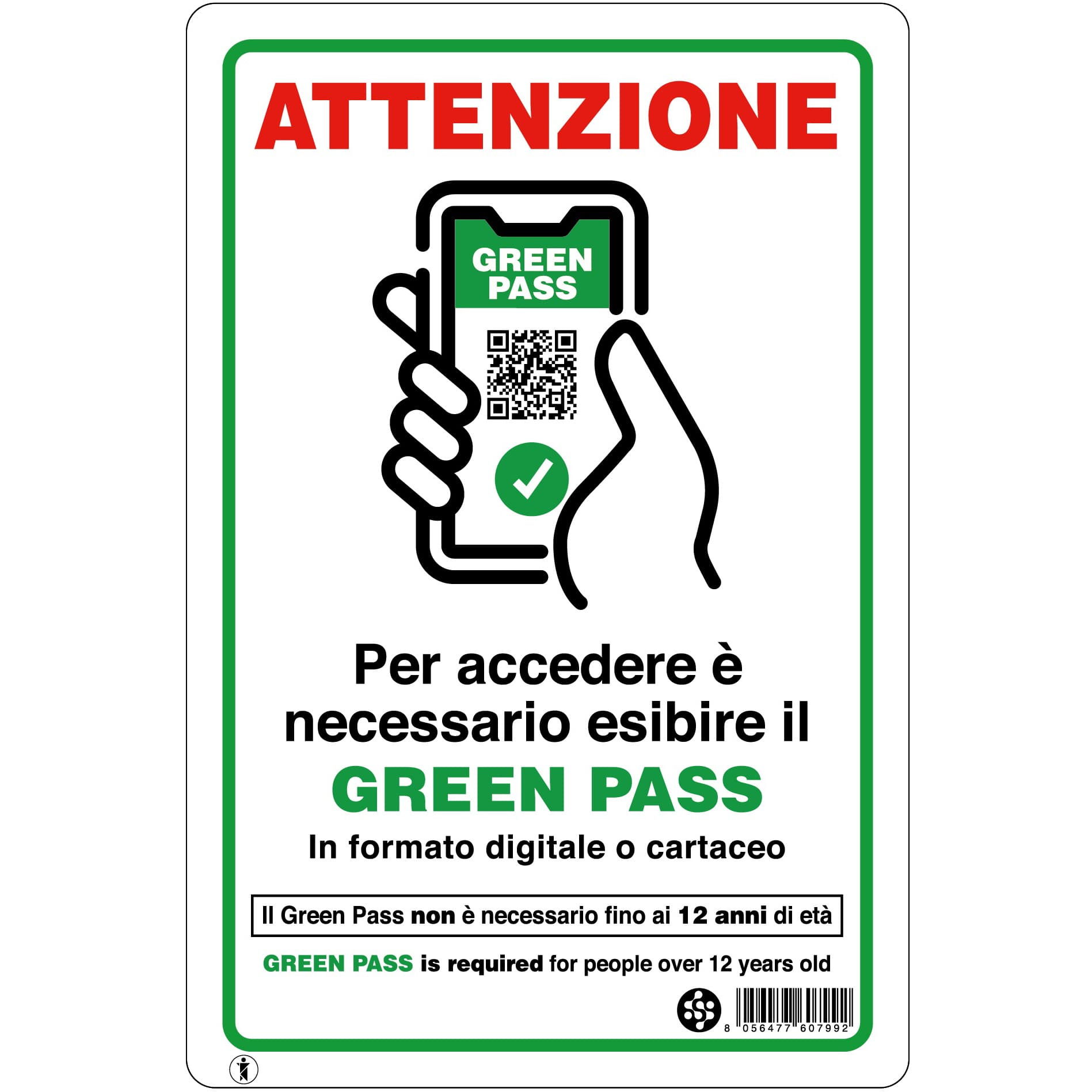 Targa 20 x 30 Esibire Green Pass 10 Pezzi - 2