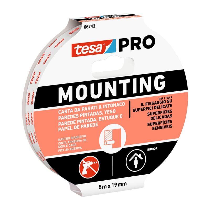 Nastro Biadesivo Tesa Mounting Pro Muro 19MMX5M 10 Pezzi - 2