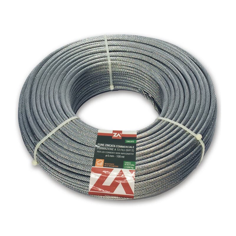 Fune Acciaio Zincato Antigiro 133F Ø 6 100 m - 2