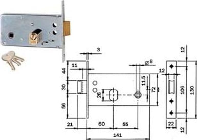Serratura da Infilare per Fasce Catenaccio e Scrocco 72 mm H 725 60 mm – Iseo Serrature