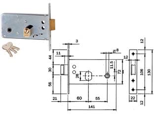 Serratura da Infilare per Fasce Catenaccio e Scrocco 72 mm H 725 60 mm - 2