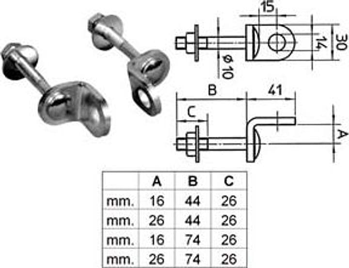 Occhioli Fissi per Lucchetti Piastra 16 mm Perno 74 mm (ART.673) 4 Pezzi - 2